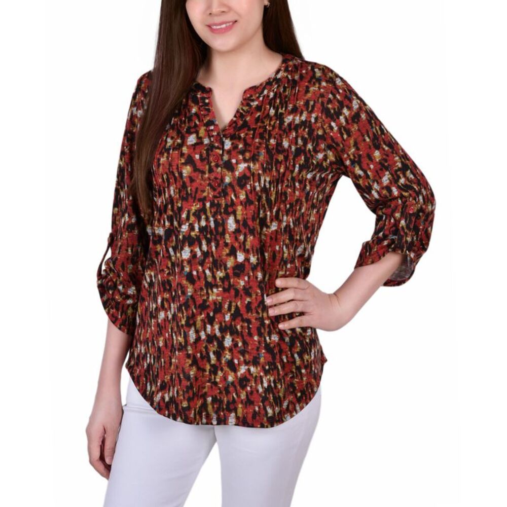 NY Collection Petite Size 3/4 Roll Sleeve Top